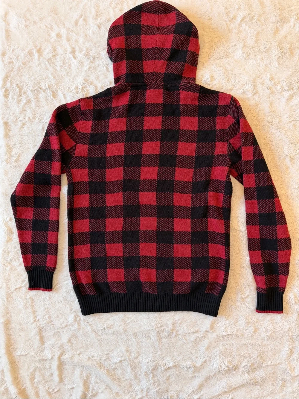 Retrofit Buffalo Plaid Knit Pullover Hoodie Sweater Red Black Men's Medium